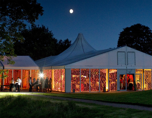 The Fingask Pavilion lit up at night
