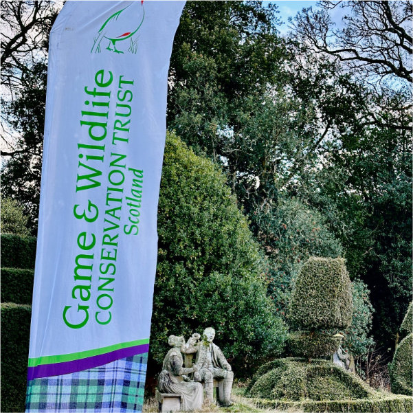 Game and Wildlife Conservation Trust banner at Fingask Castle gardens
